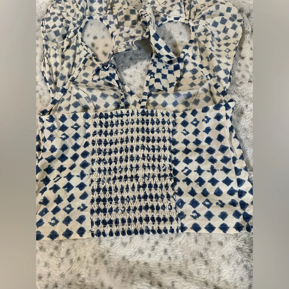 Madewell Navy and Cream Geometric Blouse - Picture 4 of 5
